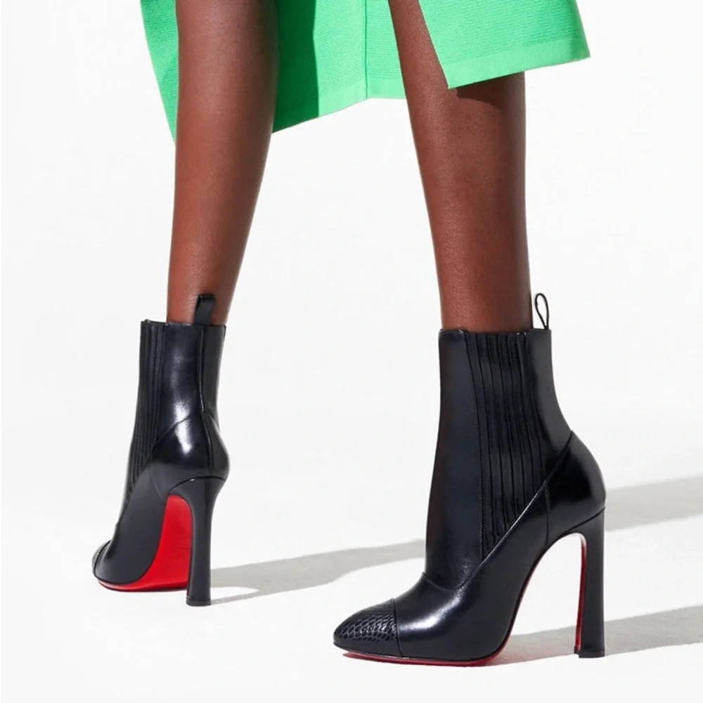 Christian Louboutin Black Heeled Boots with Red Soles - Picture 2 of 13